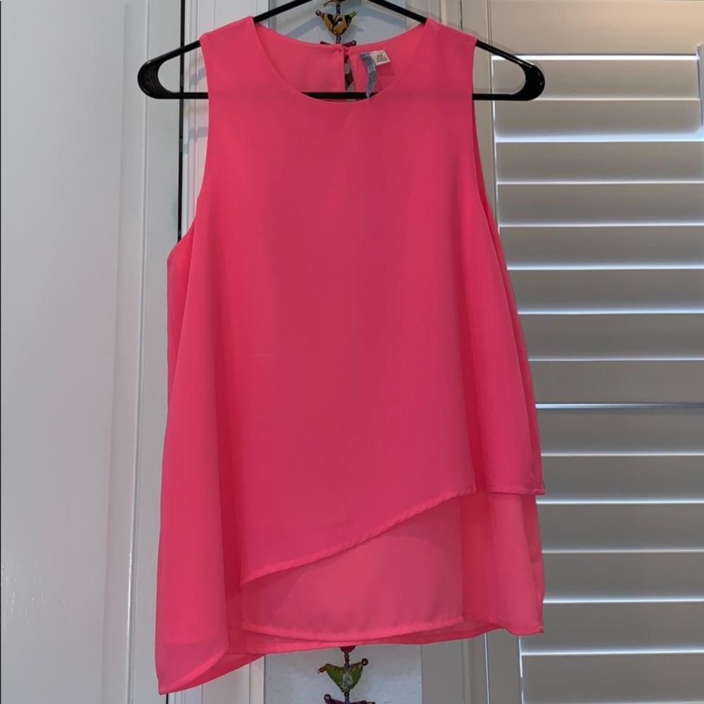 Bright pink tank top with ruffle layer size XS